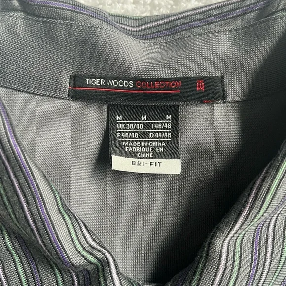 Men’s Golf Polo:Gray with Green & Purple Stripes, Tiger Woods Collection, Medium - Picture 4 of 6